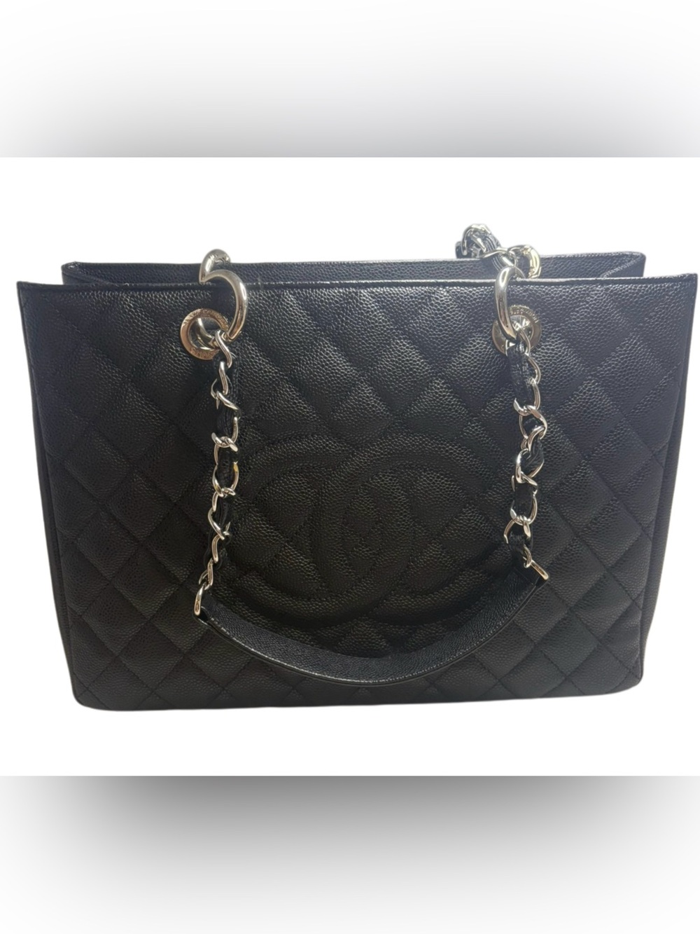 CHANEL Black Caviar Grand Shopping Tote with Silver Hardware